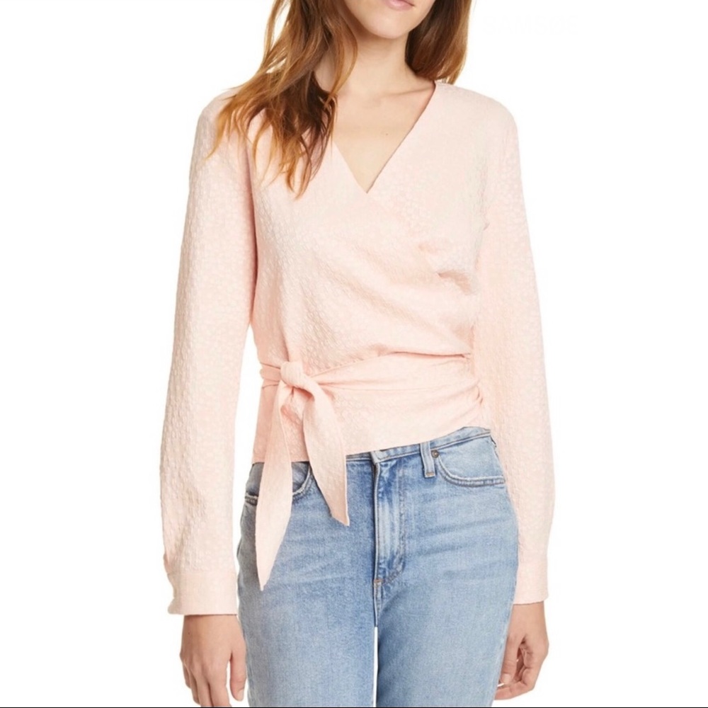 NEW SAMSØE SAMSØE PINK FLORAL JACQUARD WRAP TOP